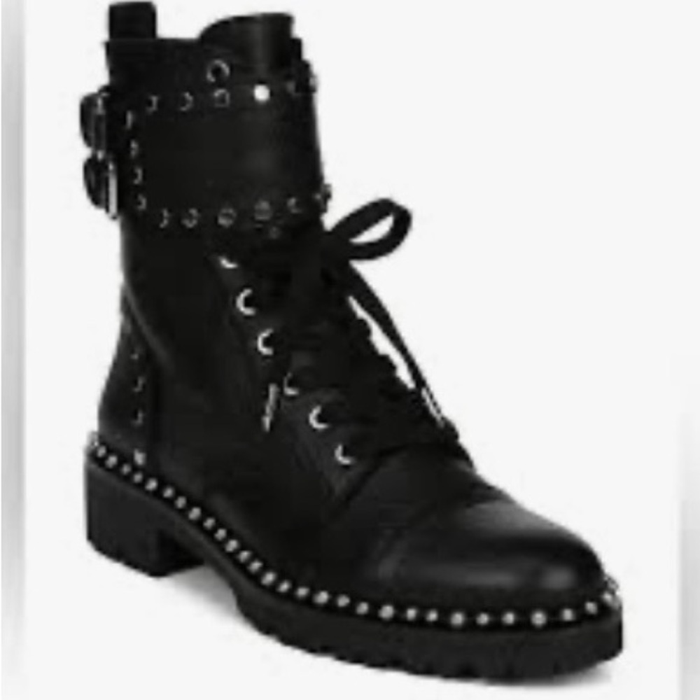 Sam Edelman Black Studded Combat Boots leather size 6.5 US